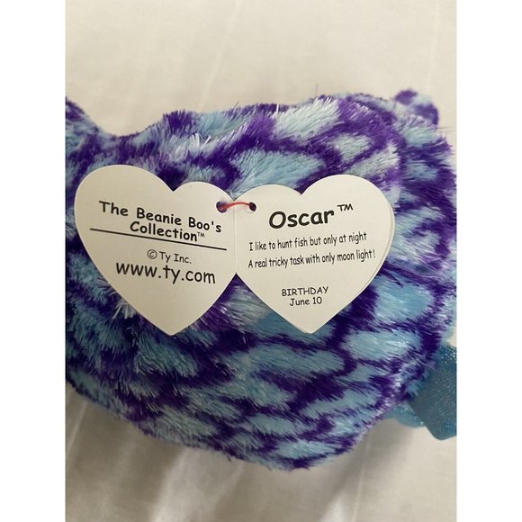 TY Beanie Boo Oscar OWL 8” Plush Blue Purple  Blue Glitter Eyes Stuffed Animal - Picture 8 of 10